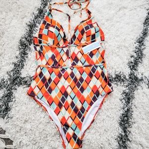 CUPSHE Plunge One Piece Halter Swimsuit 12/14 XXL